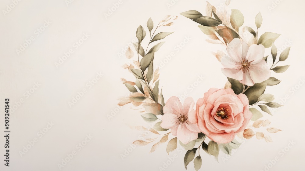 Obraz premium Elegant Floral Wreath with Metallic Brush Strokes | Watercolor Design