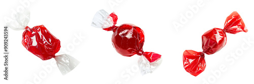 Set of A single red candy with a simple wrapper  isolated on transparent background