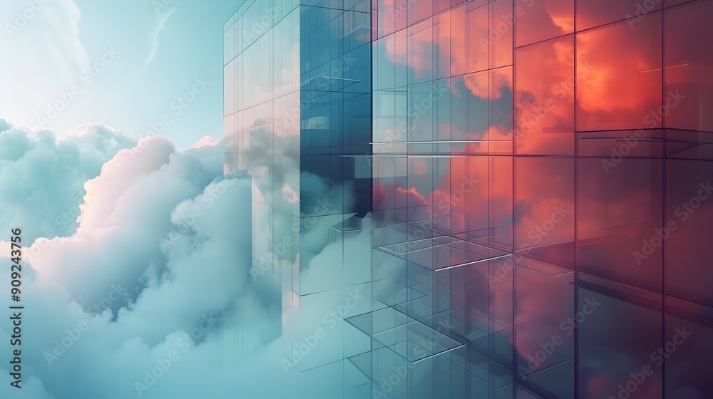 Naklejka premium Futuristic Cloud Security Architecture Reflecting in City Skyline