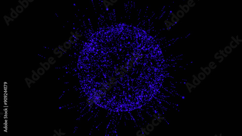 Vivid Blue Dots Background. Abstract Colorful Particles Sphere. Vector Illustration. Sparkling glitter particles explosion on vector black transparent background.
