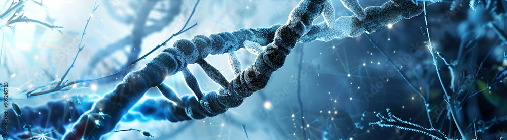 3d Dna structure or blue helix chromosome technology science background ...