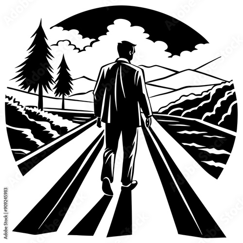 Man Walking on Road