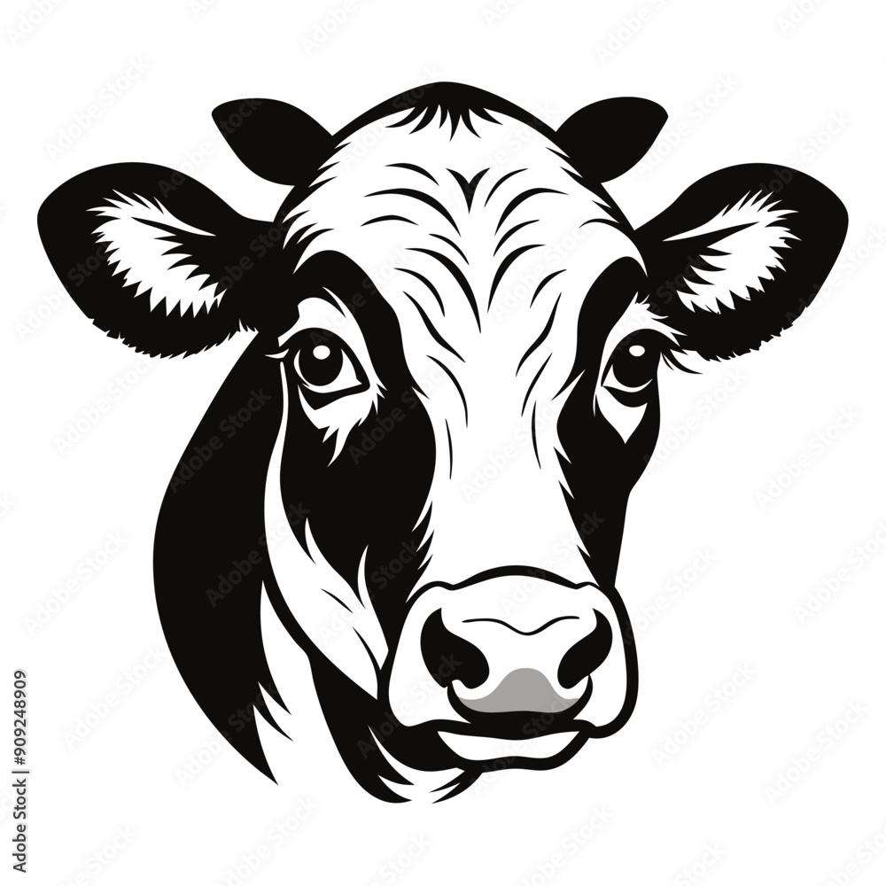 vector art illustration of a farm cow head with solid colors on an isolated white background vector art illustration of a farm cow head with solid colors on an isolated white background