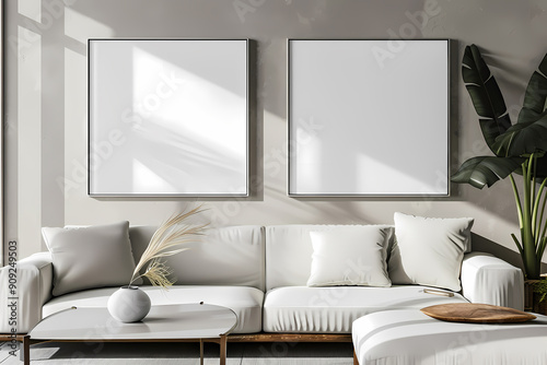 Modern Living Room with Minimal Decor wall art mockup