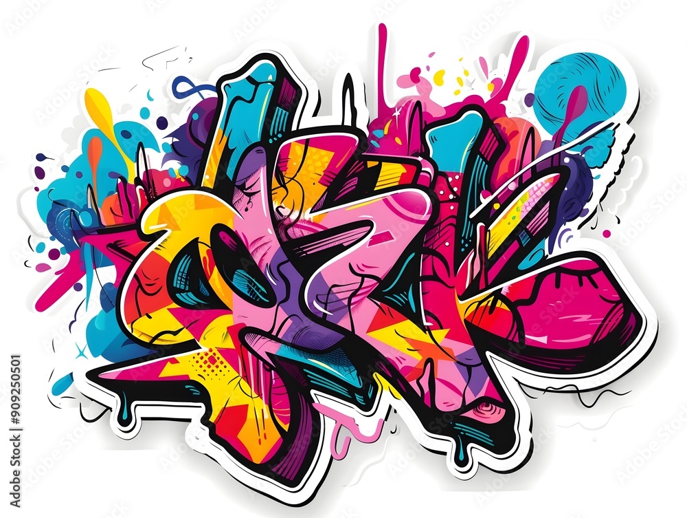 Naklejka premium Stylish Streetwear Graffiti Design with Vibrant Colorful Abstract Patterns on White Background
