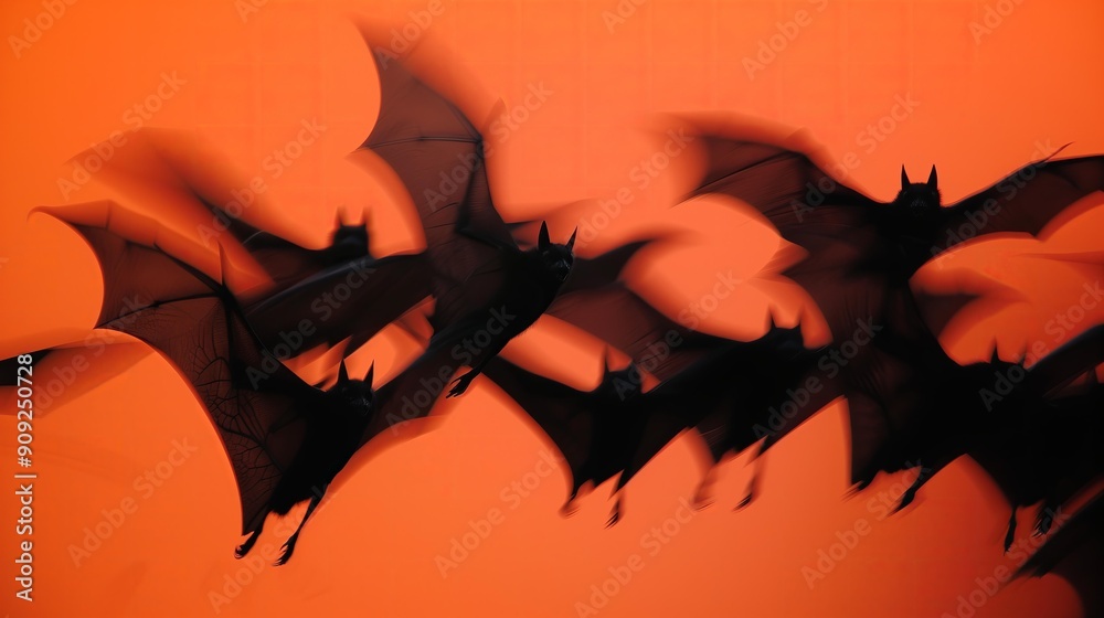 black bat blur, stylish, neon orange background for Halloween black bat blur, stylish, neon orange background for Halloween