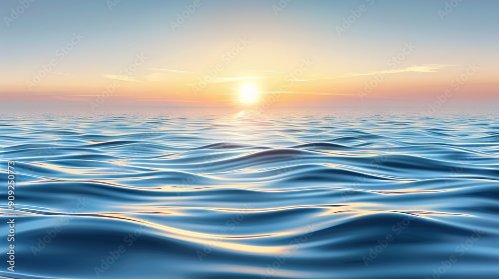 Obraz premium Sunset over vast water with wavy foreground and rising sun above horizon