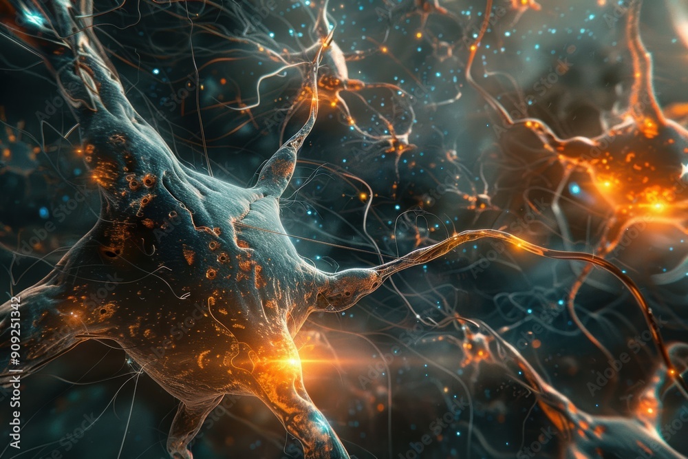 Neurons healing with futuristic technologies, vibrant energy, and serene environments. Neurons healing with futuristic technologies, vibrant energy, and serene environments.