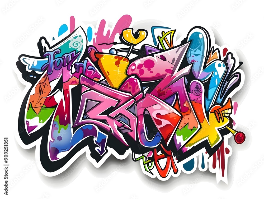 Naklejka premium Vibrant Graffiti Inspired Sticker Design for Stylish Streetwear and Apparel Graphics