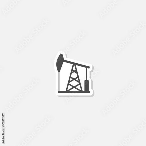 Oil pump jack or petrol pump jack icon sticker isolated on gray background