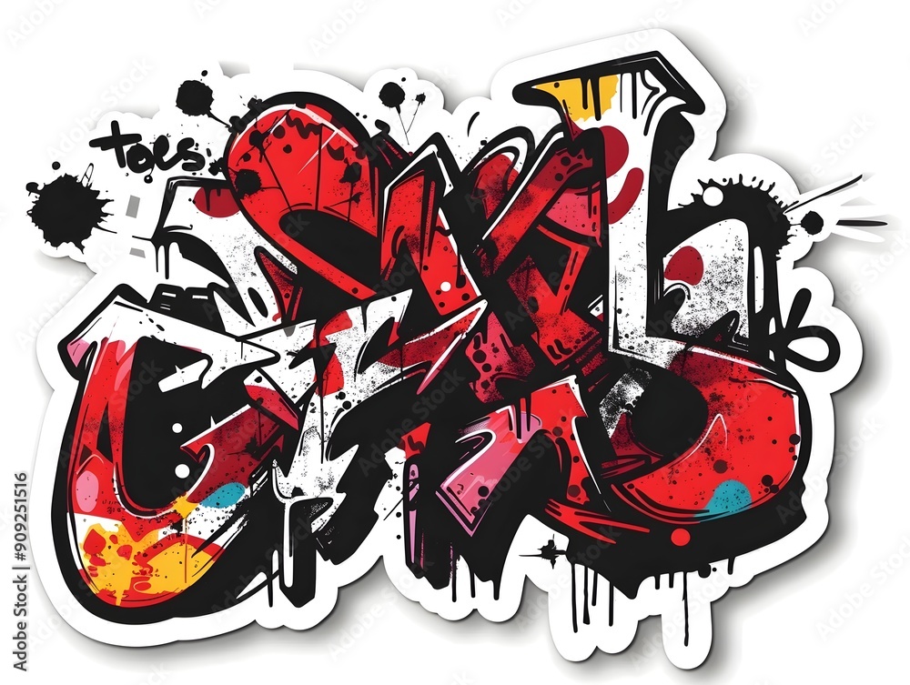 Obraz premium Stylish Streetwear Graffiti Sticker Design with Abstract Patterns and Vibrant Colors on White Background