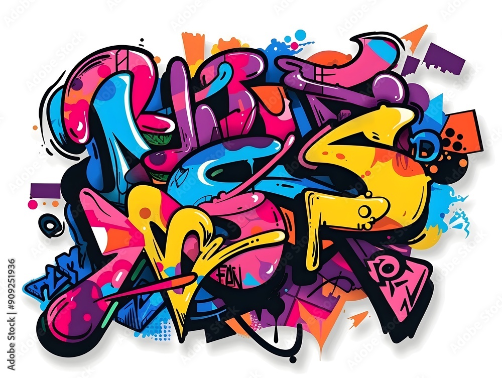 Stylish Streetwear Graffiti Sticker Design with Colorful Abstract Patterns and Symbols Stylish Streetwear Graffiti Sticker Design with Colorful Abstract Patterns and Symbols