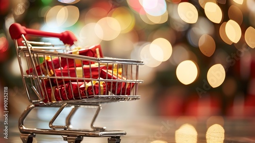 Shopping Cart with Festive Lights and in Holiday Season