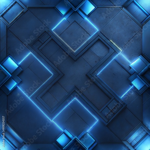 abstract background with squares neon floor top down Generate AI