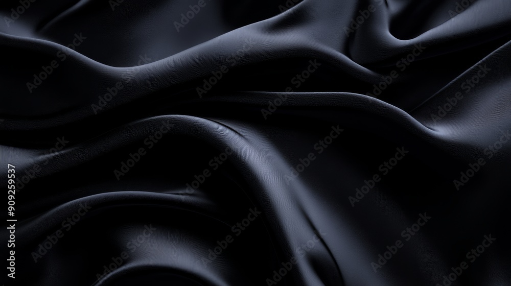 Close-up of black silk fabric texture in soft folds, luxurious and elegant material concept Close-up of black silk fabric texture in soft folds, luxurious and elegant material concept