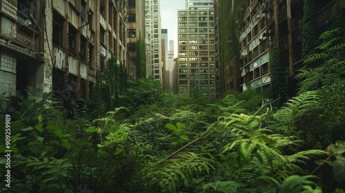 Abandoned overgrown city wallpaper background