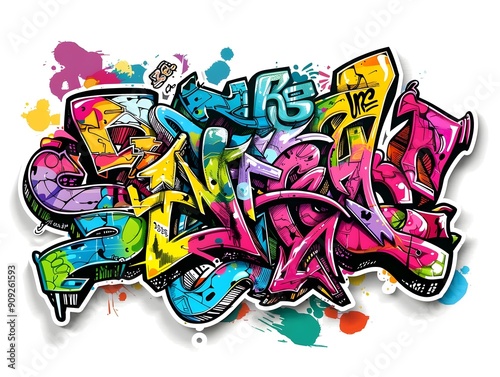 Vibrant Graffiti Inspired Sticker Design for Stylish Streetwear