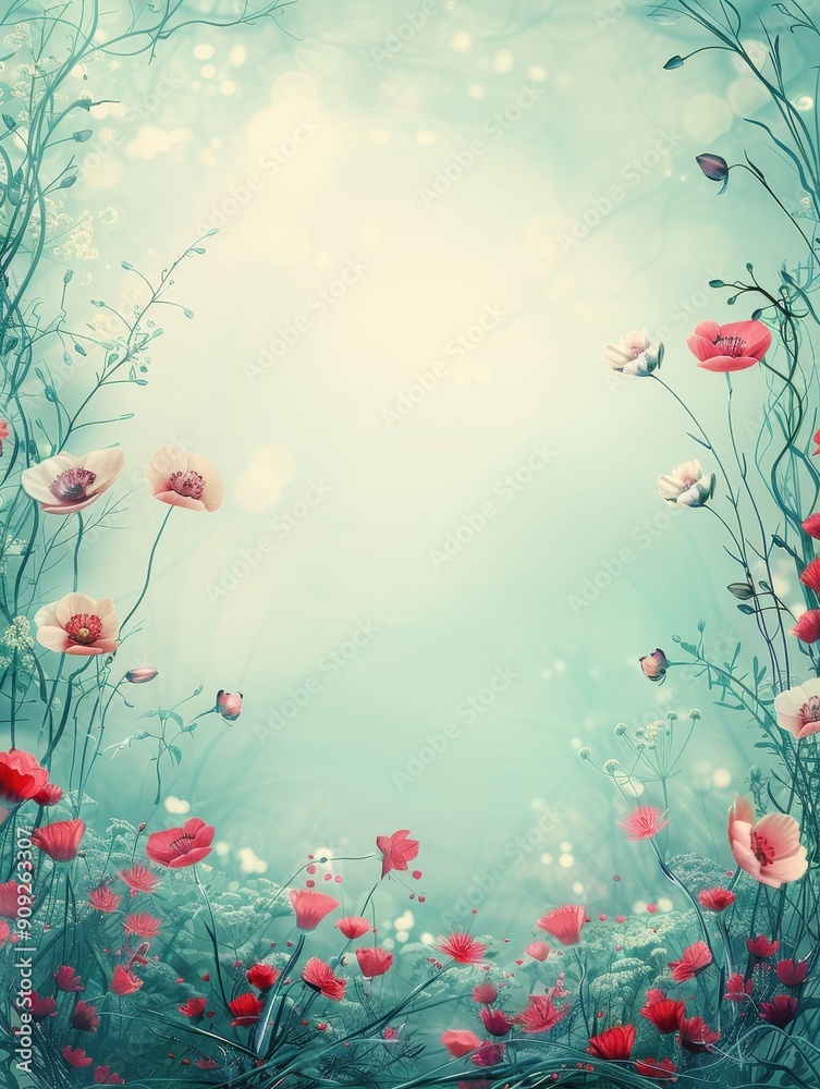 Fototapeta premium Cyberpunk Floral Chaos With Vibrant Blooms in Dreamy Background