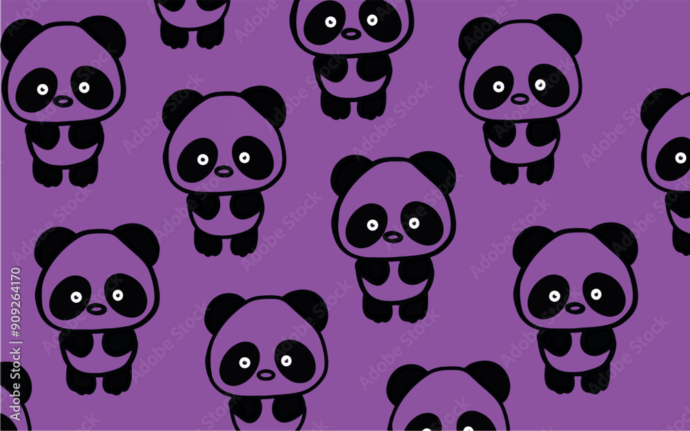 Fototapeta premium Cute panda vector pattern background. Children's print with pandas pattern on a white background. Cartoon panda wallpaper. Panda art vector. Pattern with animals. Cute animals art.
