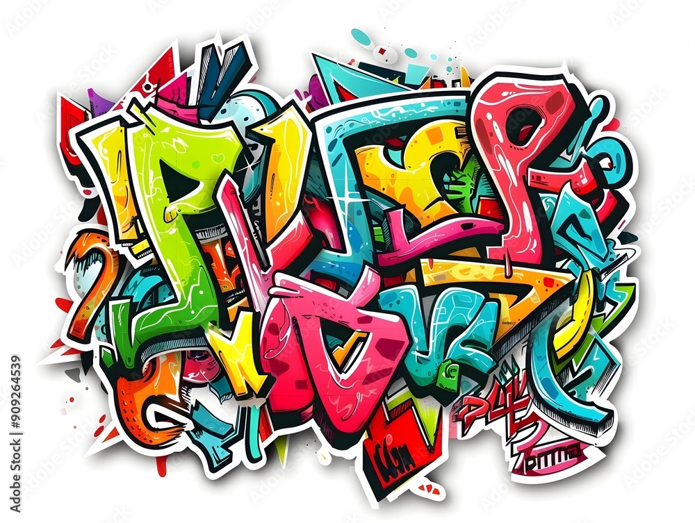 Naklejka premium Stylish Streetwear Graffiti Sticker Design with Bold Vibrant Colors and Abstract Patterns