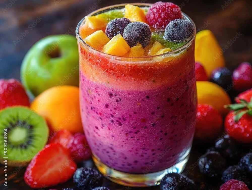 Vibrant smoothie filled with fresh fruits and rich colors, perfect for a healthy lifestyle or a refreshing drink. Vibrant smoothie filled with fresh fruits and rich colors, perfect for a healthy lifestyle or a refreshing drink.
