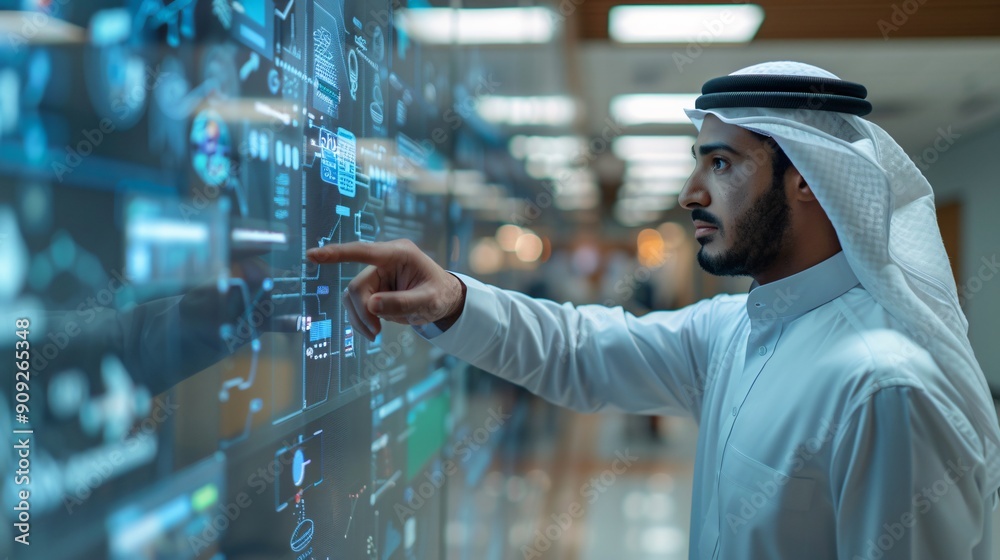 Businessman Interacting with Digital Display Businessman Interacting with Digital Display