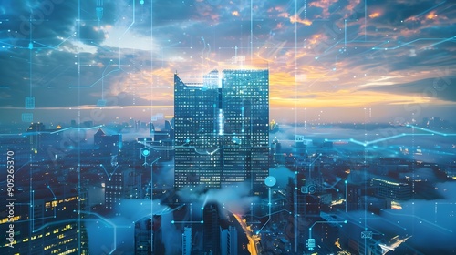 Secure Access Service Edge Futuristic City Skyline at Sunset