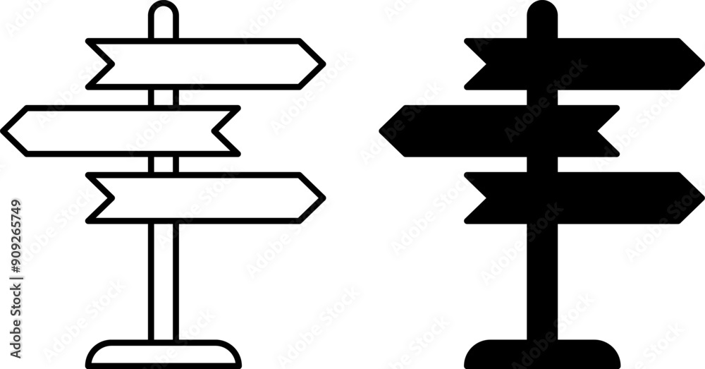 Signpost Icons. Black and White Vector Icons. Road Sign, Direction Sign. Road Concept Signpost Icons. Black and White Vector Icons. Road Sign, Direction Sign. Road Concept