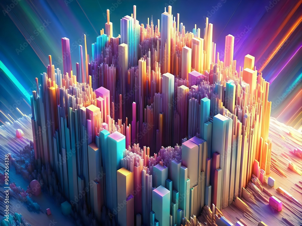 Colorful Abstract Landscape with Vibrant Geometric Structures and Dynamic Light Colorful Abstract Landscape with Vibrant Geometric Structures and Dynamic Light