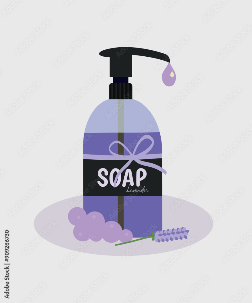 Flat Design Illustration at Liquid Hand Soap with Lavender Flat Design Illustration at Liquid Hand Soap with Lavender