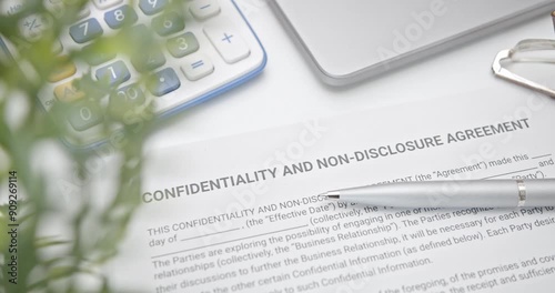 Blue pen on a confidentiality and non-disclosure agreement form. A confidentiality and non-disclosure agreement form safeguards sensitive information, outlining obligations, exceptions, and remedies.