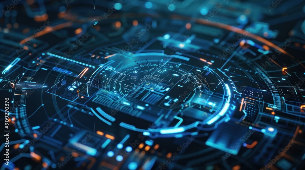 Fototapeta premium Hologram HUD circle interface. Digital data network protection, future technology network concept. Excellent for any kind of high-tech, science, technology or futuristic concept, very high