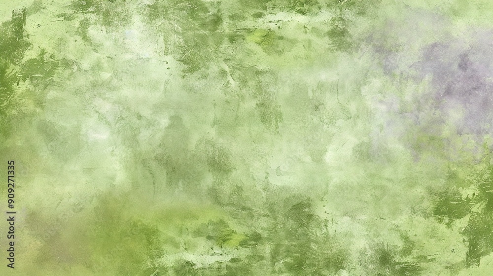 Obraz premium A painting featuring green, purple, and white hues on a green and white backdrop with a prominent black feline in the foreground