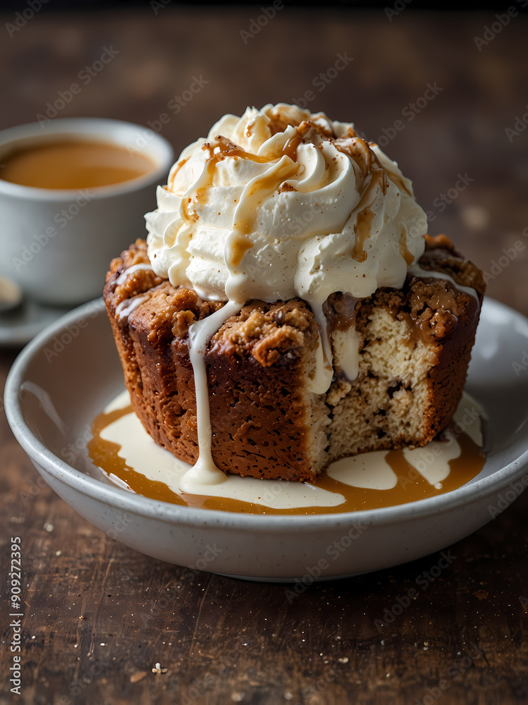 cinnamon coffee cake with vanilla ice cream with caramel sauce cinnamon coffee cake with vanilla ice cream with caramel sauce