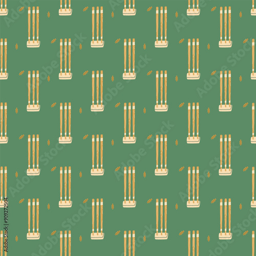 Cricket seamless pattern. Wicket bails repeat cover. Sport game equipment continuous surface. Vector hand drawn flat illustration.
