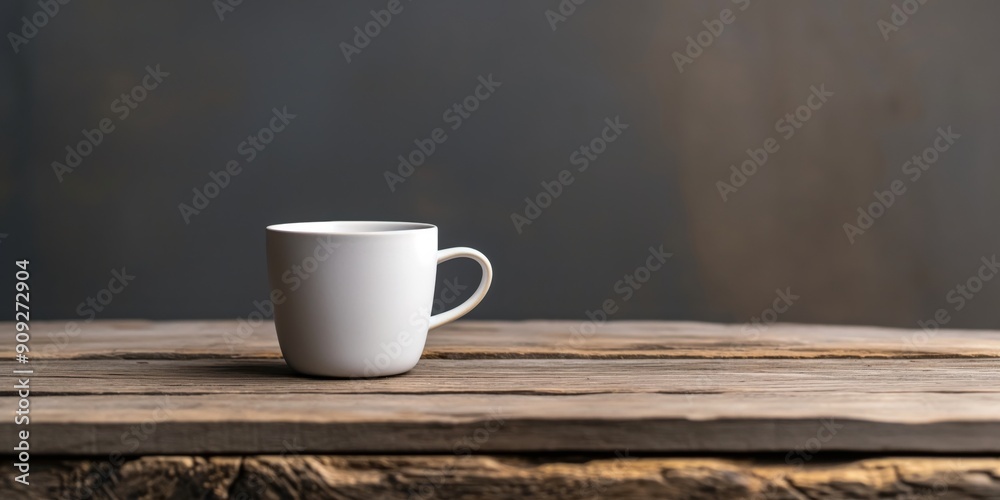 Simple White Mug on Rustic Wood Table Simple White Mug on Rustic Wood Table