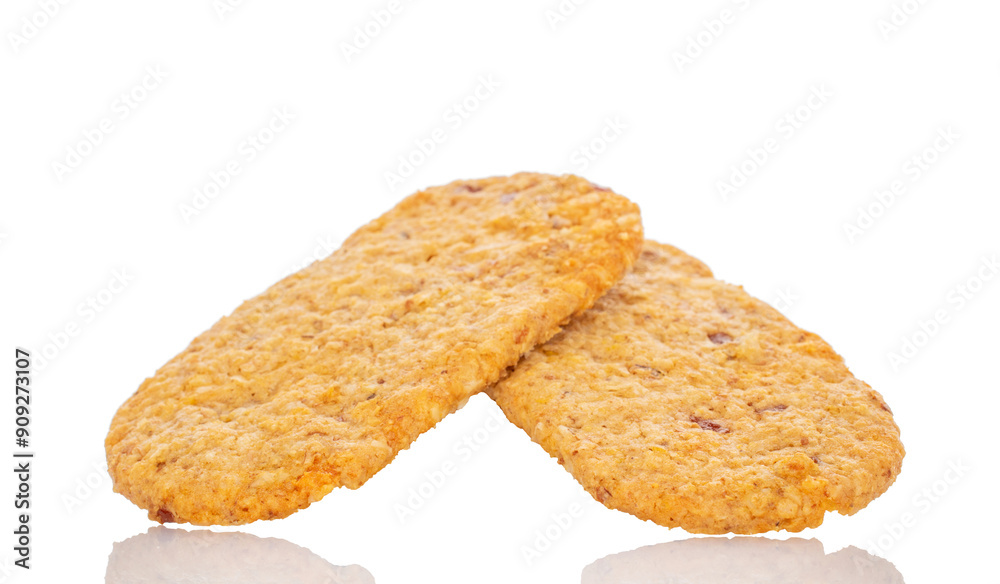 Two sweet fruit cookies, macro, isolated on white background. Two sweet fruit cookies, macro, isolated on white background.