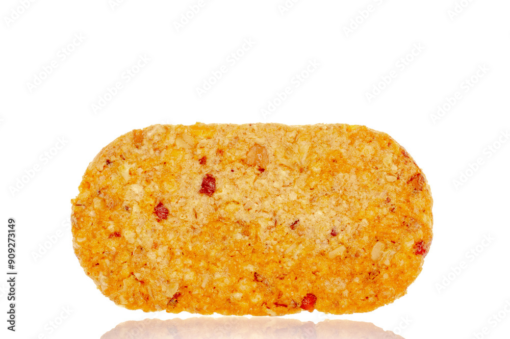 One sweet fruit cookie, macro, isolated on white background. One sweet fruit cookie, macro, isolated on white background.