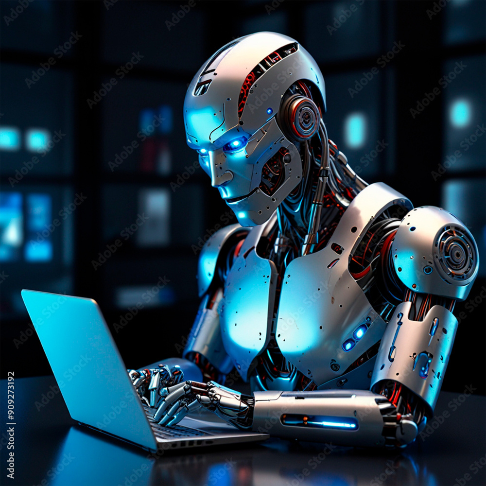 robot with computer robot with computer