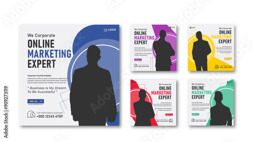 Marketing strategy Business conference online live webinar social media post or square banner template