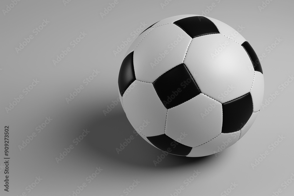 Classic Black and White Soccer Ball on Gray Background for Sports Equipment or Football-Themed Illustrations and Designs. Classic Black and White Soccer Ball on Gray Background for Sports Equipment or Football-Themed Illustrations and Designs.