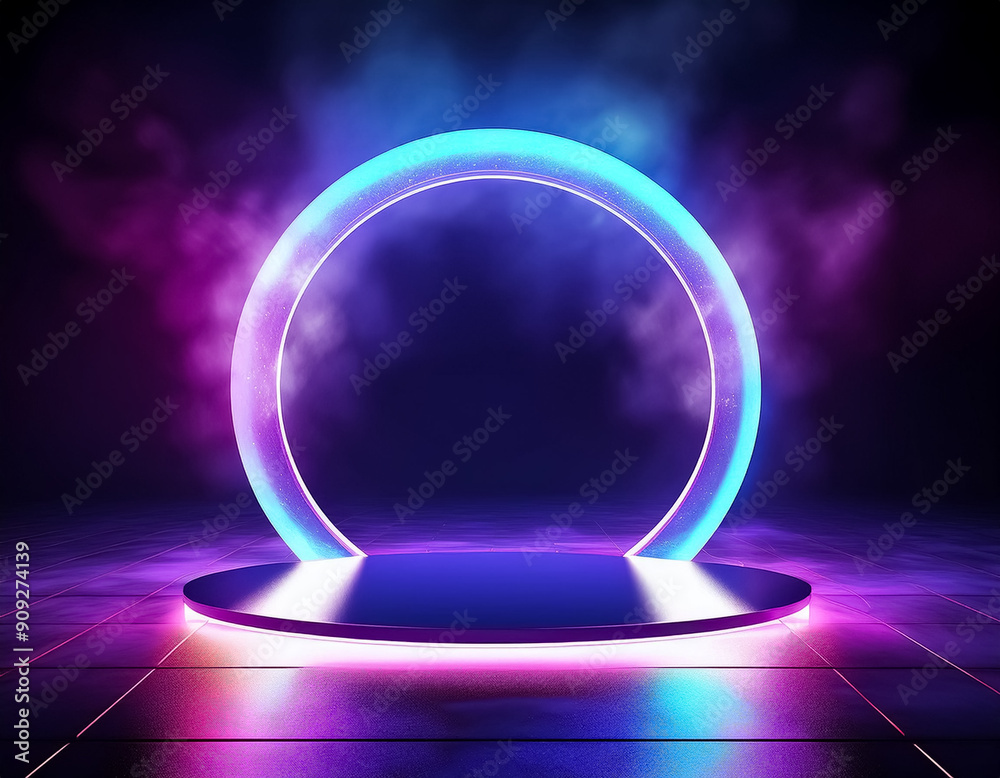 Vibrant Neon Loop Circle on Futuristic Platform D Illustration Vibrant Neon Loop Circle on Futuristic Platform D Illustration