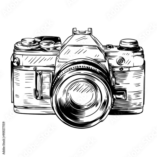line art drawing illustration of a camera