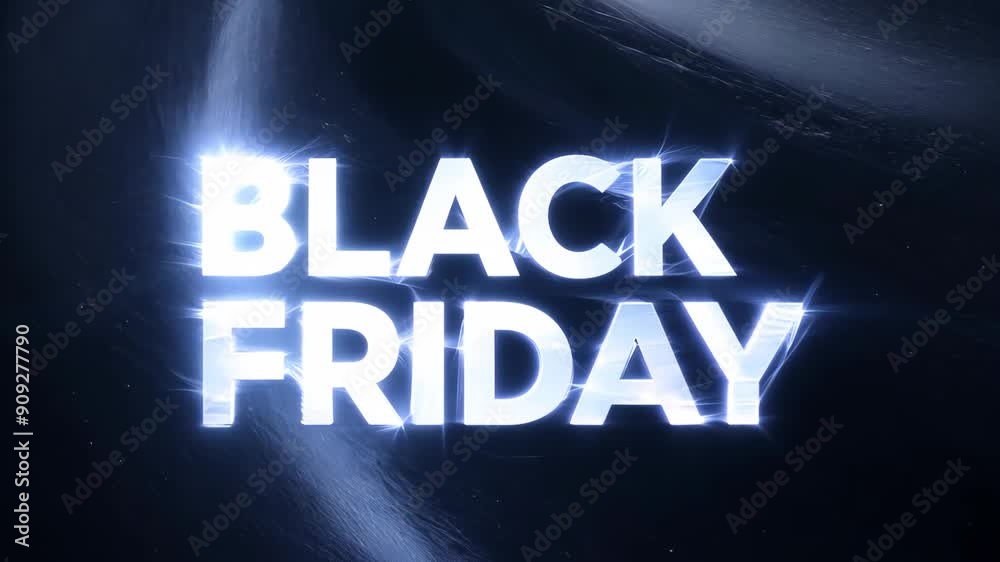 Black Friday Sale text lights letters, blue color sign on black wall Black Friday Sale text lights letters, blue color sign on black wall