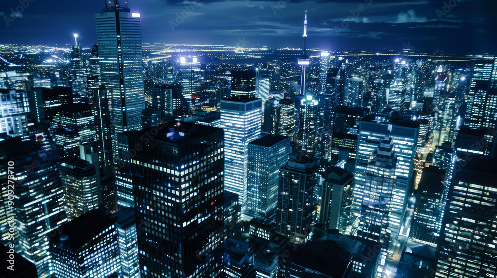 Naklejka premium Aerial View of Busy City Streets at Night