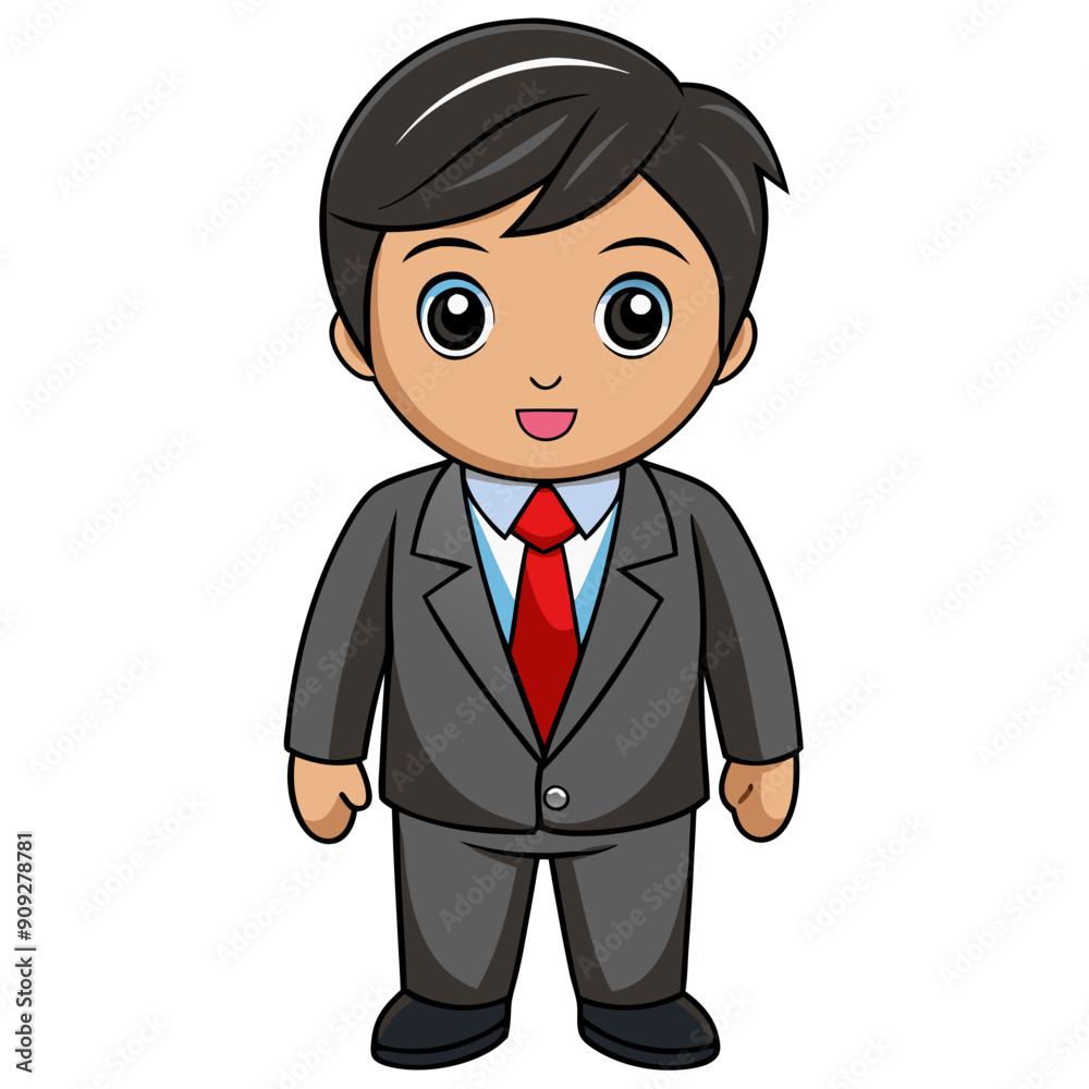 kawaii businessman dressed for success in black suit and red tie kawaii businessman dressed for success in black suit and red tie