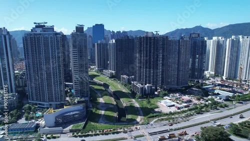 the scenery of dense housing in Hong Kong, new developing area in Kai Tak.