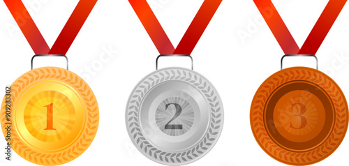 Gold, Silver, and Bronze Medal Design editable vector with no background, sports award concept design
