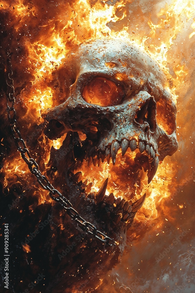 Flaming Skull with Chains Engulfed in an Inferno Flaming Skull with Chains Engulfed in an Inferno