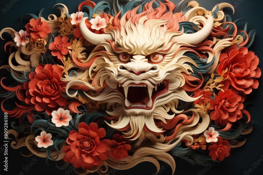 Majestic Red Dragon Emerging from Ocean Waves Majestic Red Dragon Emerging from Ocean Waves